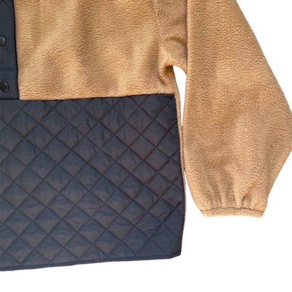 J Crew Women's Tan Black Quilted Sherpa Teddy Half Zip Pullover Sweater Sz L - Picture 5 of 8